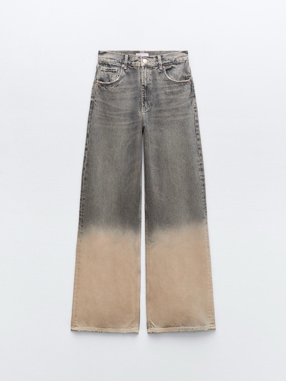 Zara Two-Tone Wide-Leg Jeans in Gray and Beige Dip